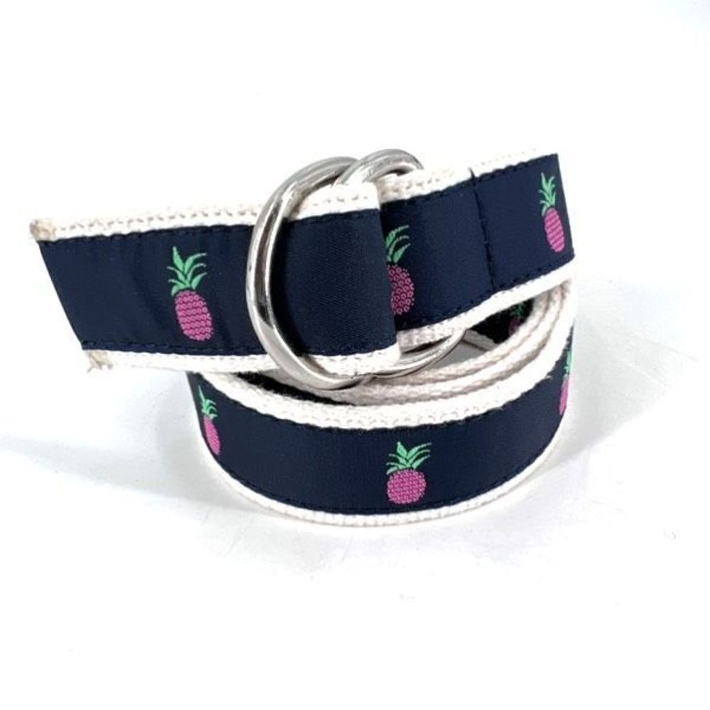 Leatherย Man Women'sโNylonโ Canvas Belt Pineapple Print D Ring Navy BlueโMedium